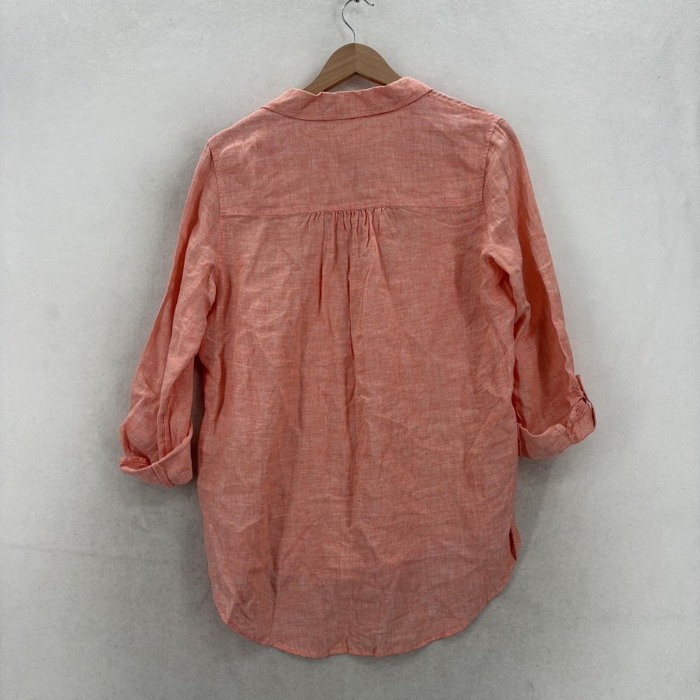 Sigrid Olsen Blouse Womens Small Pink 100% Linen Collared Roll Tab Tunic Top - Picture 8 of 11